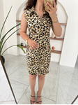 Leopar Sıfır Kol Denim Gömlek Elbise