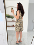 Leopar Sıfır Kol Denim Gömlek Elbise