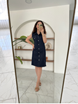 Lacivert Sıfır Kol Denim Gömlek Elbise