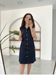 Lacivert Sıfır Kol Denim Gömlek Elbise