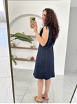 Lacivert Sıfır Kol Denim Gömlek Elbise