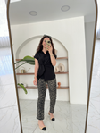 Siyah Camel Leopar Desen Pantolon