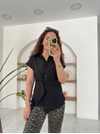 ZR Siyah Bağlama Detaylı Poplin Gömlek