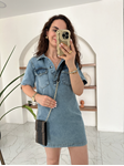 Mavi Polo Yaka Yıkamalı Denim Elbise