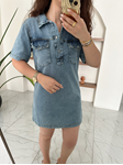 Mavi Polo Yaka Yıkamalı Denim Elbise