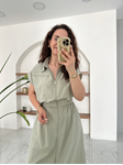 Haki Beli Lastikli Silver Fermuarlı Poplin Elbise