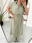 Haki Beli Lastikli Silver Fermuarlı Poplin Elbise