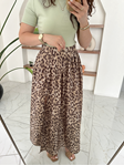 Leopar Yırtmaçlı Midi Boy Kloş Etek