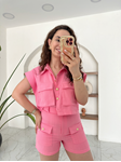 Pembe Gold Düğme Detaylı Şort&Gömlek Takım