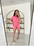 Pembe Gold Düğme Detaylı Şort&Gömlek Takım