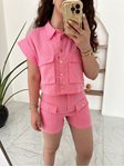 Pembe Gold Düğme Detaylı Şort&Gömlek Takım
