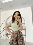 Su Yeşili Yarım Kollu Penye Crop