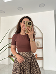 Kahverengi Yarım Kollu Penye Crop
