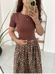 Kahverengi Yarım Kollu Penye Crop