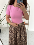 Pembe Yarım Kollu Penye Crop