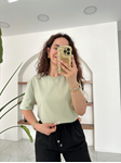 Yeşil Dekoratif Yaka Basic T-Shirt