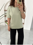Yeşil Dekoratif Yaka Basic T-Shirt