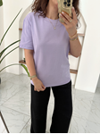 Lila Dekoratif Yaka Basic T-Shirt