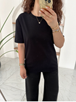 Siyah Dekoratif Yaka Basic T-Shirt