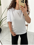 Beyaz Dekoratif Yaka Basic T-Shirt