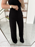 Siyah Premium Belden Oturan Palazzo Pantolon