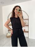 Siyah Kolsuz Silver Taşlı T-Shirt