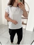 Beyaz Düşük Kol Kuş Gözü Detay T-Shirt