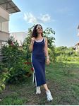 Lacivert Beyaz Şeritli Marka Model Elbise