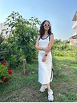 Beyaz Lacivert Şeritli Marka Model Elbise