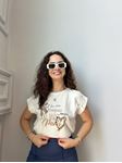 Beyaz Yazı Ve Leopar Detaylı T-Shirt