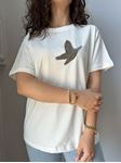 Marka Model Beyaz Taşlı Kuş Figürlü T-Shirt