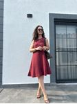 Bordo Cep Detaylı Keten Elbise