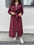 Bordo Beli Lastikli Silver Fermuarlı Poplin Elbise