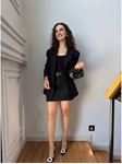 Siyah Kendinden Kemerli Etek Blazer Takım