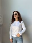 Beyaz Dekoratif Yaka Uzun Kol T-shirt