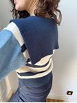 Lacivert Ekru Çizgili Kolları Denim Fermuarlı Hırka