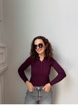 Bordo Yakası Düğmeli Fitilli Body