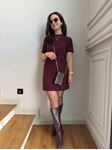 Bordo Bisiklet Yaka Önden Dikişli Selanik Elbise