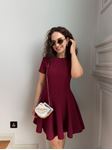 Bordo Eteği Volanlı Kısa Elbise