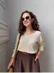 Ekru Natural Yaka Oversize İnce Triko