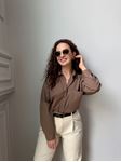 Kahve Bej Çizgili Oversize Gömlek