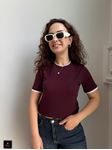 Bordo Yakası Kolları ve Etek Ucu Biyeli Bluz