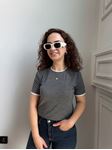 Antrasit Yakası Kolları ve Etek Ucu Biyeli Bluz