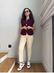 Bej Kesik Paça Boyfit Jean