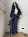 Lacivert Kendinden Kemerli Denim Pantolon