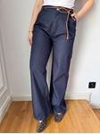 Lacivert Kendinden Kemerli Denim Pantolon