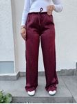 Bordo Desenli Bel Bağlamalı Saten Pantolon
