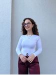 Beyaz Kayık Yaka Uzun Kollu Body