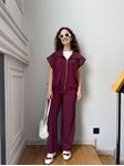 Bordo Paraşüt Detay Yelek Pantolon Modal Takım