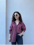 Bordo Çizgi Dokulu Oversize Gömlek